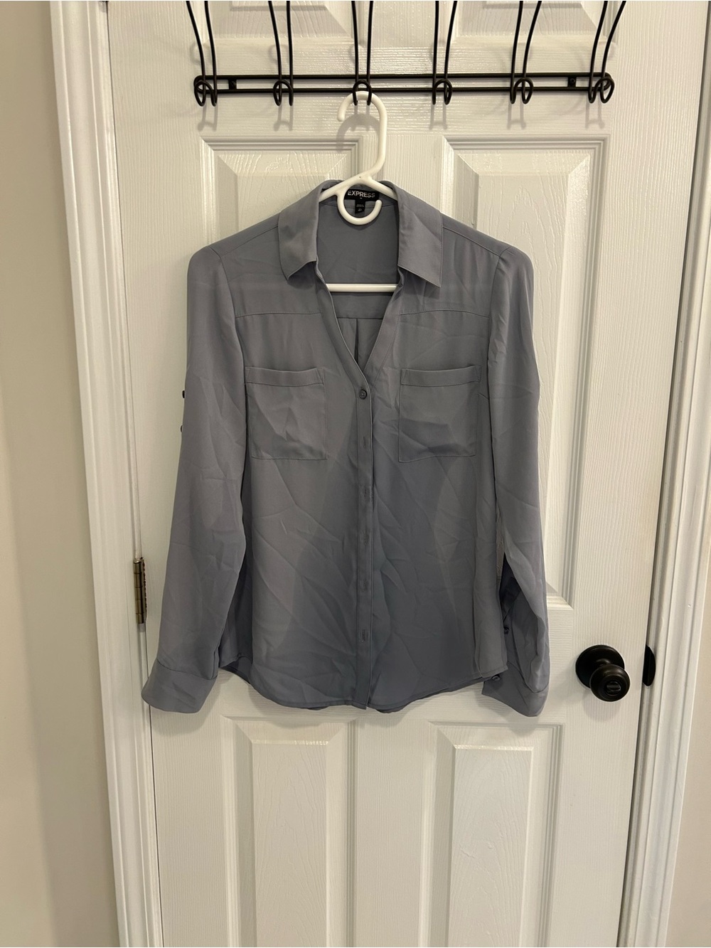 Express Light Gray Button-Up Top